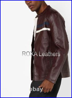 Western Men New Modern Genuine Sheepskin 100% Leather Jacket Stripped Coat