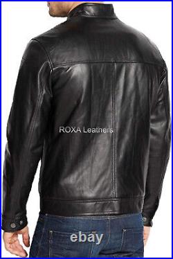 Western Men Outfit Zip Up Biker Coat Genuine Sheepskin Pure Leather Black Jacket