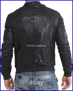 Western Men Outwear Authentic Lambskin 100% Leather Jacket Motorcycle Black Coat