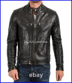 Western Men Party Wear Genuine NAPA Real Leather Jacket Black Zip Up Biker Coat