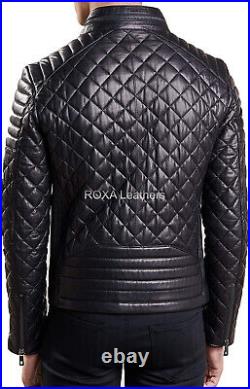 Western Men Quilted Design Soft Coat Genuine Sheepskin Pure Leather Black Jacket