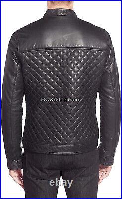Western Men Quilted Genuine NAPA Natural Leather Jacket Black Handmade Coat
