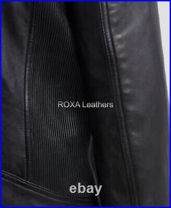 Western Men Quilted Genuine Sheepskin Pure Leather Jacket Black Motorcycle Coat