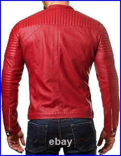 Western Men Red Authentic Lambskin Pure Leather Jacket Fashionable Handmade Coat
