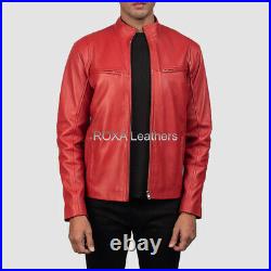 Western Men Red Genuine NAPA 100% Leather Jacket Outdoor Wear Handmade Coat