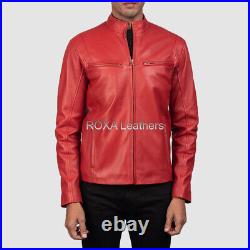 Western Men Red Genuine NAPA 100% Leather Jacket Outdoor Wear Handmade Coat