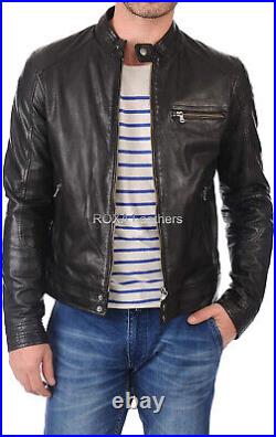 Western Men Snap Collar Authentic NAPA 100% Leather Jacket Cafe Party Wear Coat