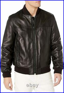 Western Men Soft Authentic Lambskin Pure Leather Jacket Outdoor Wear Bomber Coat