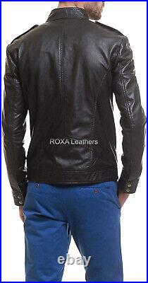 Western Men Soft Lining Authentic Lambskin Pure Leather Jacket Fashion Snap Coat