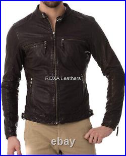 Western Men Stylish Outfit Genuine Lambskin Pure Leather Jacket Casual Coat