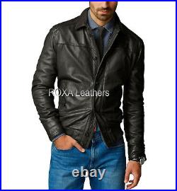 Western Men Work Wear Genuine Lambskin Real Leather Jacket Zip Button Coat