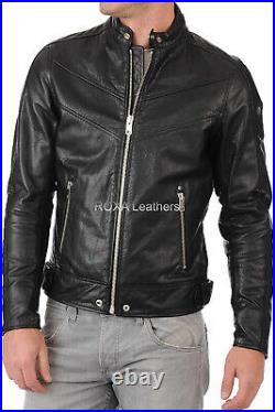 Western Men's Authentic Sheepskin Natural Leather Jacket Silver Zip Up Coat