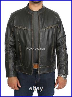Western Men's Black Authentic Sheepskin Real Leather Jacket Motorcycle Coat