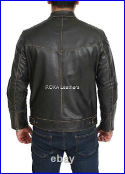 Western Men's Black Authentic Sheepskin Real Leather Jacket Motorcycle Coat