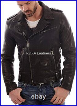 Western Men's Body Fit Genuine Lambskin Real Leather Jacket Motorcycle Coat