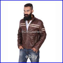 Western Men's Double Strip Genuine NAPA 100% Leather Jacket Motorcycle Coat