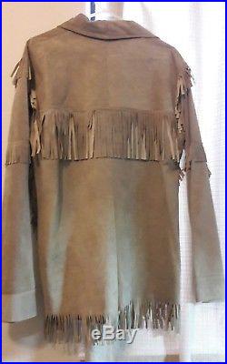 Western Men's Fringed Suede Leather Shirt Jacket, Leather by Larry, Camel color