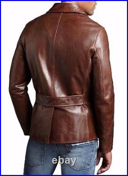 Western Men's Genuine Lambskin Leather Blazer Soft Coat FOUR BUTTON Brown Jacket