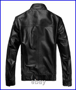 Western Men's Genuine Lambskin Real Leather Jacket Black Motorcycle Outwear Coat