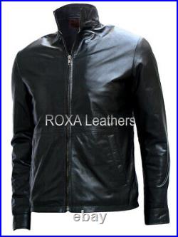 Western Men's Genuine Lambskin Real Leather Jacket Stand Collar Biker Coat