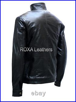 Western Men's Genuine Lambskin Real Leather Jacket Stand Collar Biker Coat