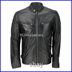 Western Men's Genuine Sheepskin Real Leather Jacket Black Designer Quilted Coat