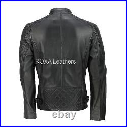 Western Men's Genuine Sheepskin Real Leather Jacket Black Designer Quilted Coat