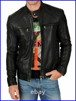 Western Men's Party Wear Genuine Lambskin 100% Leather Jacket Black Stylish Coat