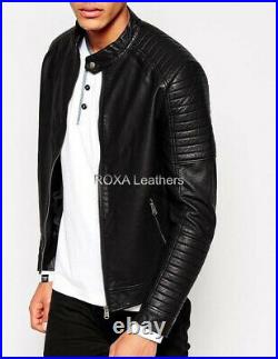 Western Men's Quilted Authentic Sheepskin Real Leather Jacket Stylish Coat