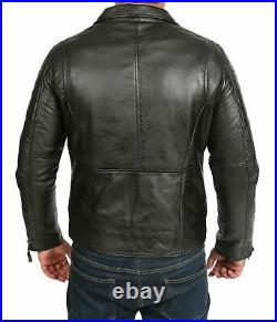 Western Men's Sheepskin 100% Leather Jacket Motorcycle Biker Black Coat Slim Fit
