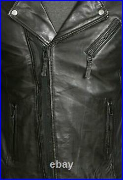 Western Men's Sheepskin 100% Leather Jacket Motorcycle Biker Black Coat Slim Fit