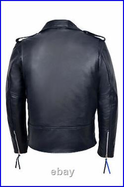 Western Men's Sheepskin Leather Stylish Jacket Motorcycle Biker Blue Belted Coat