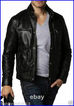 Western Men's Snap Button Lambskin Leather Jacket Riding 100% Black Stylish Coat