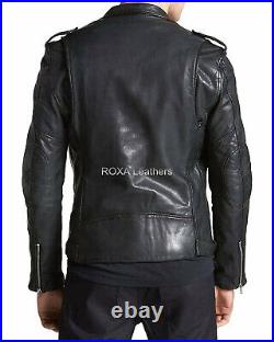 Western Men's Soft Genuine Lambskin Real Leather Jacket Black Biker Belted Coat