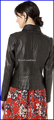 Western Model Ladies Genuine Sheepskin 100% Leather Jacket Party Wear Black Coat