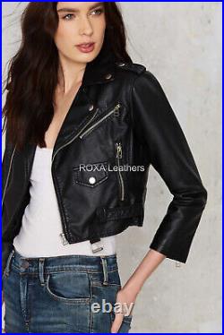 Western Model Women Crop Black Coat Genuine Lambskin Natural Leather Zip Jacket