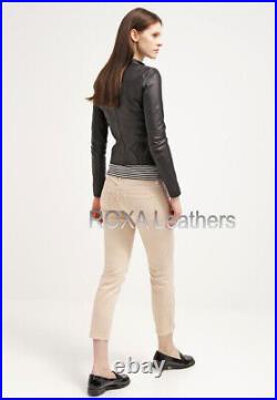 Western Model Women Genuine Sheepskin 100% Leather Jacket Black Casual Wear Coat