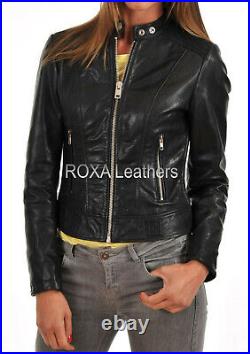 Western Model Women's Authentic Lambskin Real Leather Jacket Black Slim Fit Coat