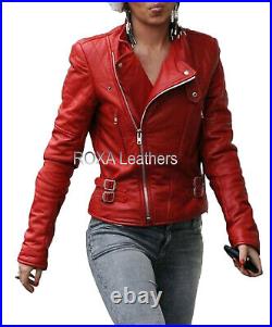 Western Model Women's Genuine Lambskin Real Leather Jacket Red High Quality Coat