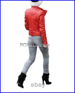 Western Model Women's Genuine Lambskin Real Leather Jacket Red High Quality Coat
