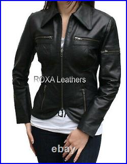 Western Model Women's Genuine NAPA 100% Leather Jacket Black Collar Stylish Coat