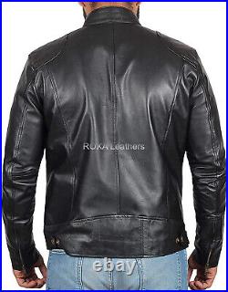 Western Outfit Men Black Authentic Sheepskin 100% Leather Jacket Motorcycle Coat