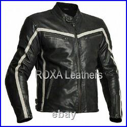 Western Pattern Men Striped Genuine Lambskin Real Leather Jacket Motorcycle Coat