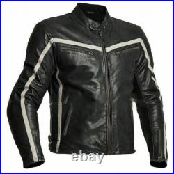 Western Pattern Men Striped Genuine Lambskin Real Leather Jacket Motorcycle Coat