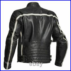 Western Pattern Men Striped Genuine Lambskin Real Leather Jacket Motorcycle Coat