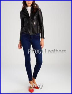 Western Pattern Women Genuine Lambskin Real Leather Jacket Black Club Wear Coat