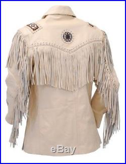 Western Style Cowboy Real Leather Jacket Fringed and Beaded Coat, All Sizes