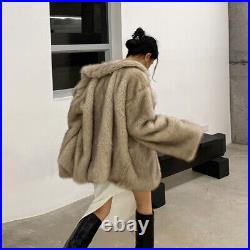 Western Style Lapel Collar Mid Long Coats Overcoat Womens Faux Fox Fur Winter sz