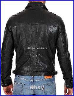 Western Style Men Genuine NAPA Natural Leather Jacket Motorcycle Rider Soft Coat