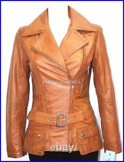 Western Style Women Genuine Lambskin Pure Leather Collar Jacket Belt Pocket Coat Western Style Women Genuine Lambskin Pure Leather Collar Jacket Belt Pocket Coat